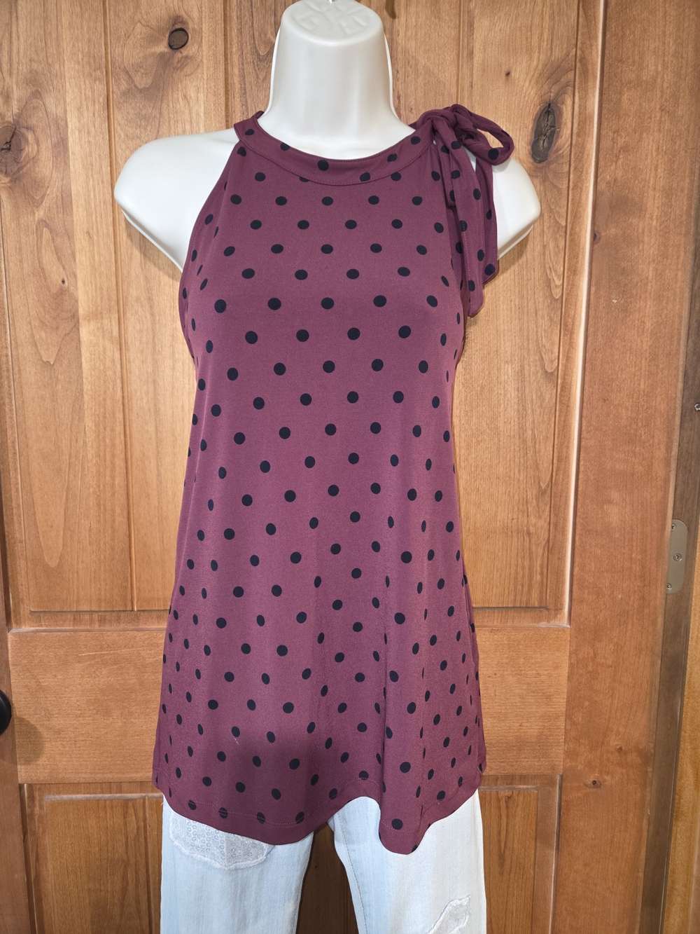 Banana Republic Burgundy Polka Dot Halter Tie Shoulder Top‎